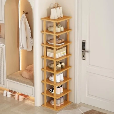 Image of Shienfir 5/7/8 Tiers Wood Narrow Shoe Rack, Detatchable Storger,Vertical Organizer Space Saving Corner Shelf,Tall Tower,Free Standing for Entryway,No Tool Assembly 7