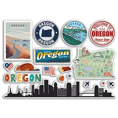 Image of A5 Sticker Sheet Oregon Landmarks Vinyl Stickers America States USA American Airport Stamps Skyline Flag Map Travel Holiday Scrapbooking City Luggage #79189