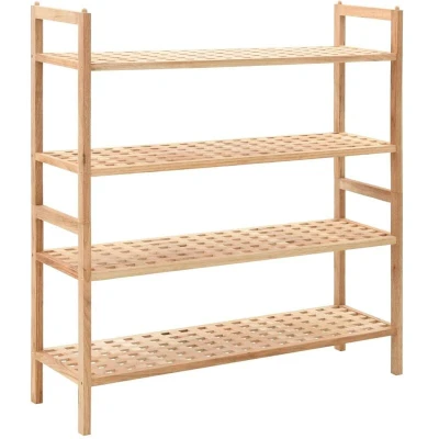 Image of vidaXL Solid Walnut Wood Shoe Rack 69x26x81 cm Lattice Shelves, Compact Design for Home or Office