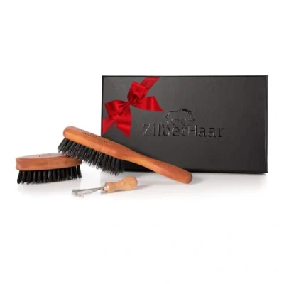 Image of ZilberHaar Beard Brush Grooming Kit for Men 1 + Pocket Cleaner Tool Soft Boar Bristles and Pearwood Stubbles Short To Medium Beards Distributes Balm &amp; Oil