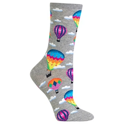 Image of Hot Sox Women&#039;s The Outdoors Novelty Crew Socks Casual, Air Balloons (Sweatshirt Grey Heather), Shoe Size: 2 8 UK