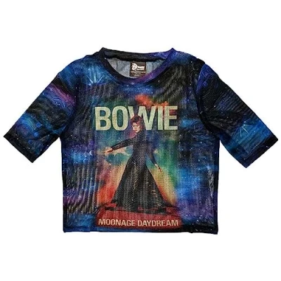 Image of David Bowie Mesh Crop Top T Shirt Moonage Daydream Official Womens Blue XS