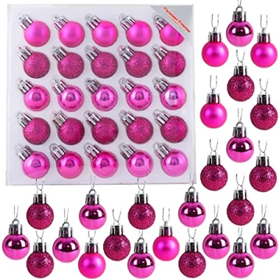 Image of Christmas Concepts® Pack of 25 25mm (1&quot;) Mini Tree Baubles Shiny, Matte &amp; Glitter Decorated (Hot Pink)