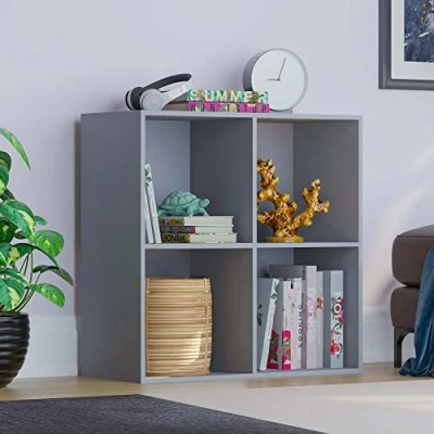 Image of Vida Designs Durham Cube Bookcase Storage Organiser Living Room Bookshelf Home Office Furniture (4 Cube, Grey)