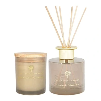 Image of Nicola Spring Scented Candle &amp; Reed Diffuser Set 21 Hours Burn Time 135g Green Pomelo Passion Fruit