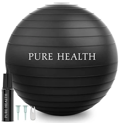 Image of Exercise Fitness Swiss Yoga Ball Anti Burst Extra thick with Hand Pump for Home Gym Birthing Yoga, Pilates, Fitness, Pregnancy &amp; Labour (XL (78 85 cm), Black)