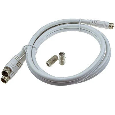 Image of kenable TWIN Satellite Moulded F Type Plug to Socket RG6 Extension Cable 1m White [1 metres]