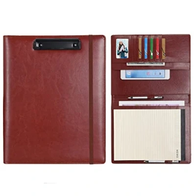 Image of Wonderpool A4 PU Leather Clipboard Partfolio Notepad Forms Holders Document Case Interview Planner Meeting Writing Padfolio File for Office Travel School Hotel Hospital (A4,Brown)