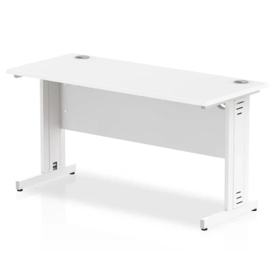 Image of Impulse 1400 x 600mm Straight Desk White Top Cable Managed Leg
