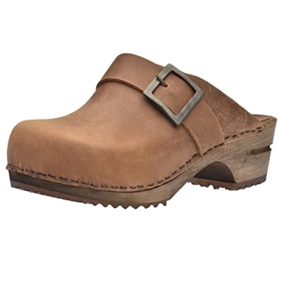 Image of Sanita Urban Mule Clog Original Handmade Wooden Leather for Women Sustainable Materials Brown 6 UK