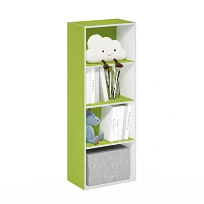 Image of Furinno Luder 4 Tier Open Shelf Bookcase, Green/White