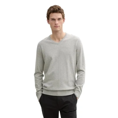 Image of TOM TAILOR Men Basic jumper 202212 Strickpullover V Ausschnitt, 14427 Light Soft Grey Melange, S