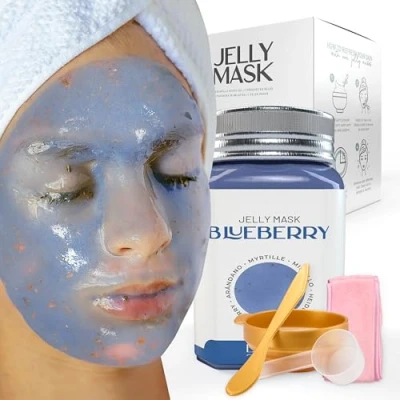 Image of BRÜUN Jelly Mask Jar Blueberry Burst Peel Off Face Care Rubber A 23 fl oz Skin Moisturizing Gel Spa Set for Men, Women and Adults on Formal Gatherings Events