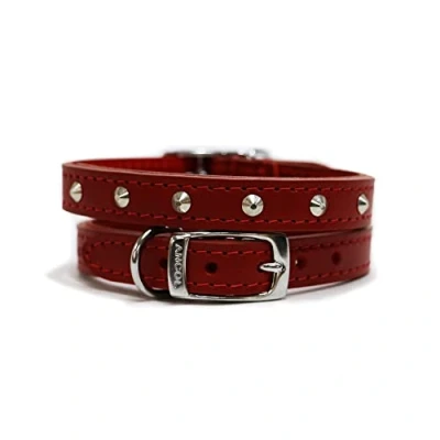 Image of Ancol Comfortable Stylish Leather Red Stud Collar Pet Training Accessory 55 63 cm, Size 8