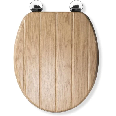 Image of Croydex Davos Flexi Fix Round Antique Pine Solid Wood Toilet Seat WL602250H