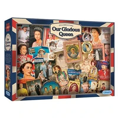 Image of Our Glorious Queen 1000 Piece Jigsaw Puzzle Elizabeth Sustainable for Adults Premium 100% Recycled Board Gibsons Games