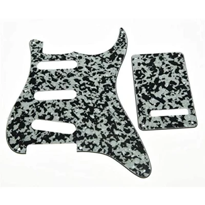 Image of Dopro 11 Hole Strat SSS Pickguard ST Back Plate Trem Cover for USA/Mexican FD Black White Agate
