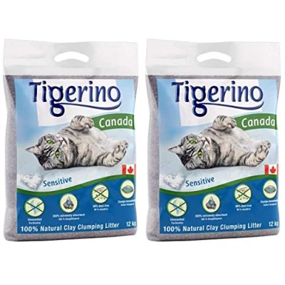 Image of Tigerino Canada Sensitive Clumping Clay Cat Litter 24KG An Unscented Antibacterial Disposable And Hypoallergenic Hygiene With Smell Control Formula Free 4.5cm Natural Catnip Ball