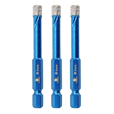 Image of Diamond Drill Bit 6mm,BRSCHNITT 3pcs/pack Hole Saw for Porcelain Tile Ceramic Stone Granite Marble,Hex Shank Dry Drilling Core Set