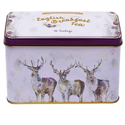 Image of New English Teas Christmas Stag Tea Tin with 40 Breakfast Teabags