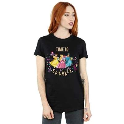 Image of Disney Women&#039;s Princess Time to Sparkle Boyfriend Fit T Shirt Black Large