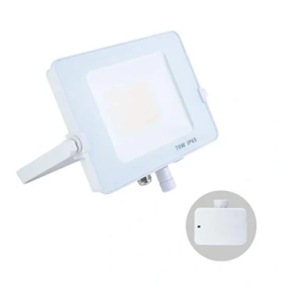 Image of G.W.S® Infinity 70W 6300 7000Lms, White Casing Outdoor IP65 Waterproof LED Floodlight with Photocell Dusk Till Dawn Sensor, Energy Saving Security Light, Tri Colour (3000K/4000K/6000K)