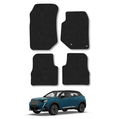 Image of Car Mats Compatible with Peugeot 2008 (2020 ) Tailored Fit Black Carpet Floor Set Accessory Custom 4 Pieces Anti Slip Backing &amp; Binding Trim Edge