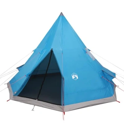 Image of vidaXL 4 Persons Camping Tent with E Port, Lightweight Blue Dome in 185T Taffeta Fabric, Weather Resistant Good Ventilation Include Carry Bag