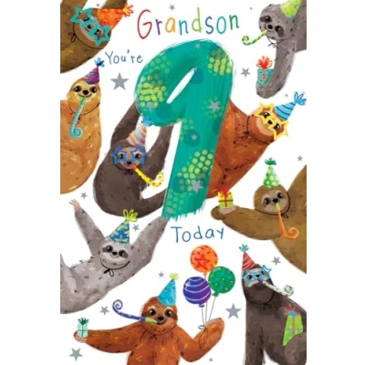 Image of Grandson 9th Birthday Card Age 9 Sloths 9&quot; x 6&quot; Lovely Verse