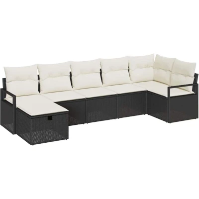 Image of vidaXL 7 Piece Garden Sofa Set with Cushions Black Poly Rattan