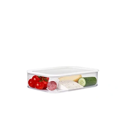 Image of Mepal Fridge Storage Box Modula Transparent Food Container with Lid Kitchen Organizer &amp; Plastic Stackable Airtight 4800 ml White