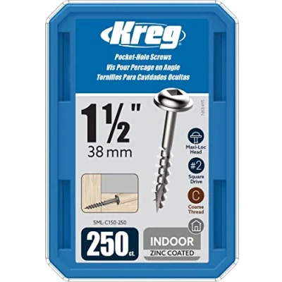 Image of Kreg SML C150 250 Zinc Pocket Screws, 1 1/2 Inch #8 Coarse Thread, Maxi Loc Head (250 Count)