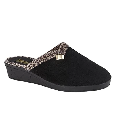 Image of Sleepers Jackie Womens Wedge Slip On Mule Slippers with Knitted Lining and Rubber Sole Black 5 UK