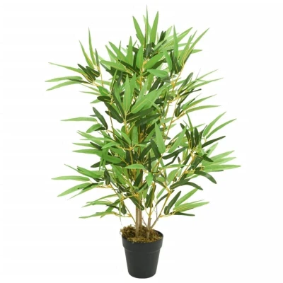 Image of vidaXL Green Artificial Bamboo Tree with Real Trunks and Textile Fibre Leaves Ideal for Indoor Outdoor Decorative Use 80cm
