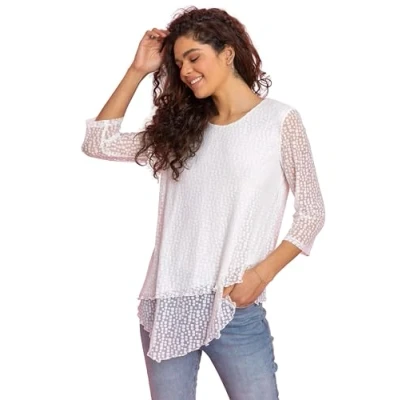 Image of Roman Womens Burnout Print Asymmetric Stretch Top Ivory Size 12 UK