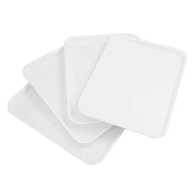 Image of Tstorage Plastic Rectangle Food Serving Trays, White, Set of 4