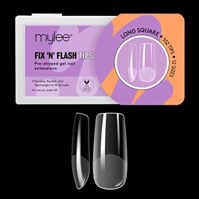 Image of Mylee Fix N Flash Soft Gel Tips Long Square 552 PCS, Full Cover Nail Tips, Art Extensions, Flexible &amp; Resistant, 12 Different Sizes, Fit All Nails