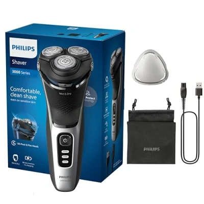 Image of Philips Electric Shaver 3000 Series Wet &amp; Dry for Men with SkinProtect Technology in Space Grey, Pop up Beard Trimmer, Cordless Travel Pouch (Model S3241/12)
