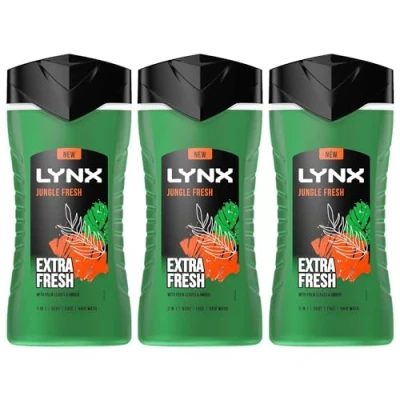 Image of Lynx 3 in 1 Shower Gel Jungle Fresh 12 Hours of Long Lasting Refreshing Fragrance Body Wash with Plant Based Moisturisers for Men Naturally Soft Skin, 225ml Pack
