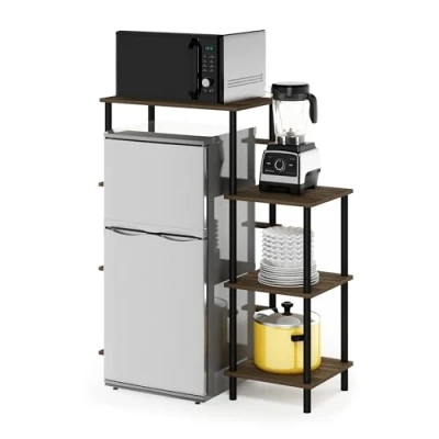 Image of Furinno Turn N Tube Toolless Kitchen Storage Shelf Tall, Columbia Walnut/Black