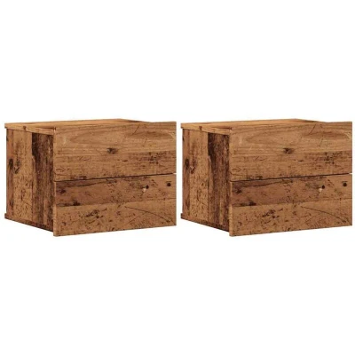 Image of vidaXL wall mounted bedside cabinets/table space saving engineered wood storage solutions for bedrooms/living rooms old wood, 40x32x30cm, modern floating nightstands