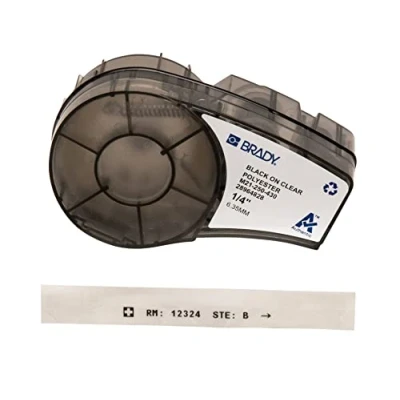 Image of Brady Polyester Tape for BMP21 PLUS; LAB, 6.35 mm x 6.40 m, Black on Transparent