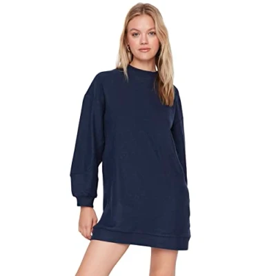 Image of Trendyol Women Mini Shift Relaxed Knit Dress Dark Blue