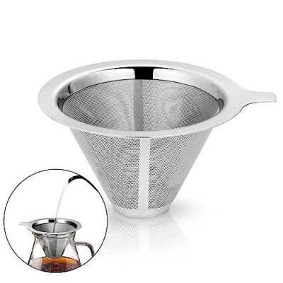 Image of Pour Over Coffee Filter,Stainless Steel Paperless Maker Filter,Permanent Dripper for Single Cup Brew,Double Layer Mesh Dripper, Manual