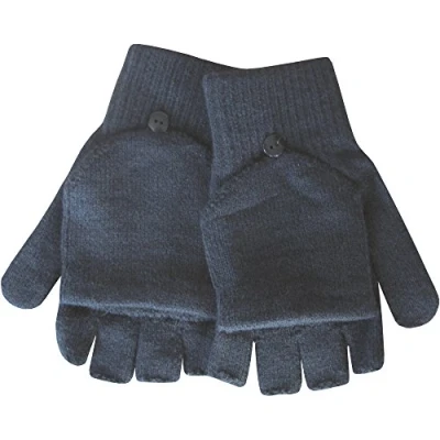 Image of TeddyT&#039;s Mens&#039; Winter Thermal Knit Magic 2 in 1 Combo Fingerless Gloves &amp; Mittens (Grey)