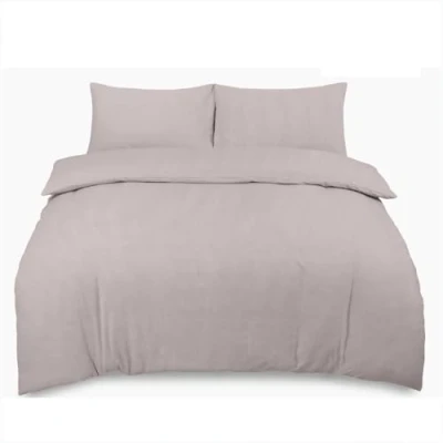 Image of Plain Dyed Duvet Cover Sets Double Bed Set, Brushed Cotton Quilt Bedding &amp; Linen Flannelette Double, Reversible Thermal Flannel Grey With Pillow Cases