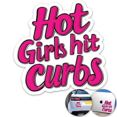 Image of HOT Girls HIT CURBS Sticker Decal Funny Car Bumper Stickers (15 x 14cm) Van Caravan Camper Womens Pink