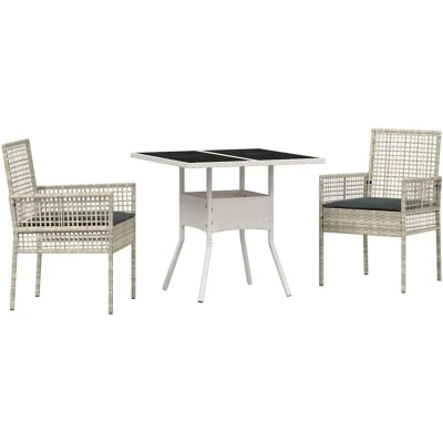 Image of vidaXL 3 Piece Garden Dining Set Light Grey Poly Rattan