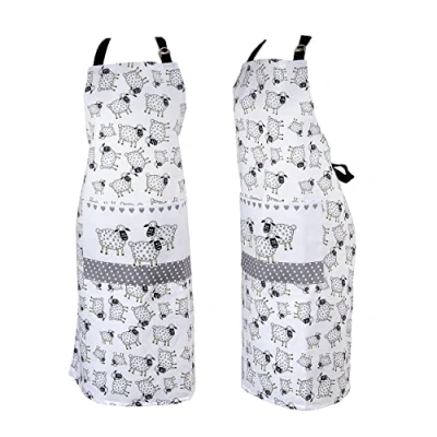 Image of SPOTTED DOG GIFT COMPANY Apron for Women Men with Pocket, Kitchen Cooking Baking, 100% Cotton Black and White Animal Sheep Themed Accessories Gifts Lovers