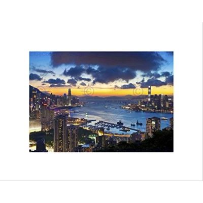 Image of Wee Blue Coo PHOTOGRAPH CITYSCAPE HONG KONG KOWLOON SUNSET EVENING FRAMED ART PRINT B12X13638